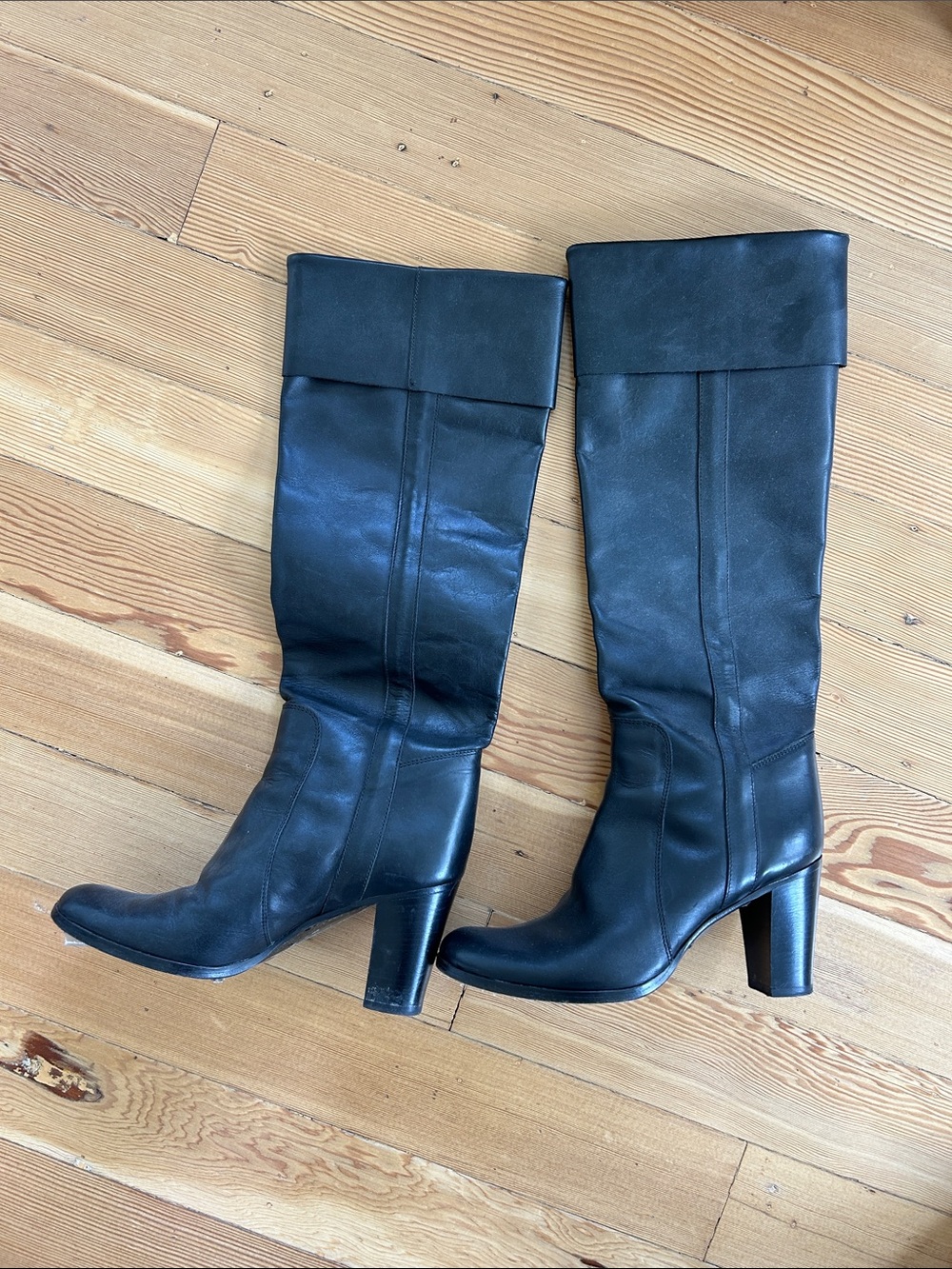 Sigerson Morrison Black Leather Knee-High Heeled Boots made in italy size 7